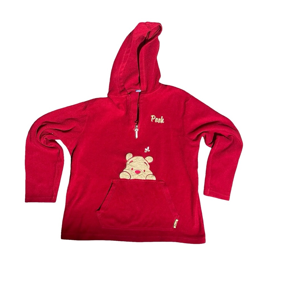 Vintage Disney Winnie the Pooh Red Fleece Half‎ Zip Hoodie Women’s M